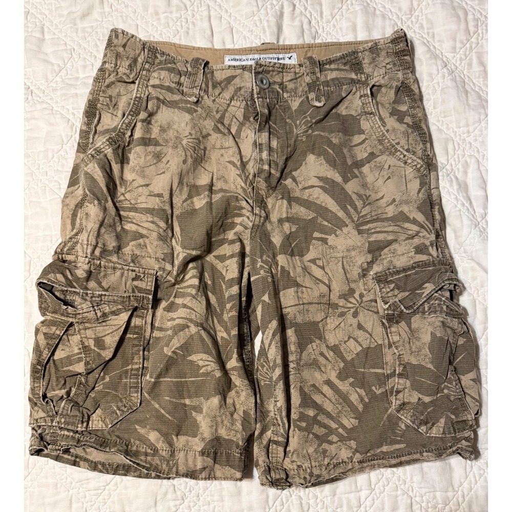 American Eagle Cargo Shorts Mens 30 Brown Tropical Ripstop Longboard
